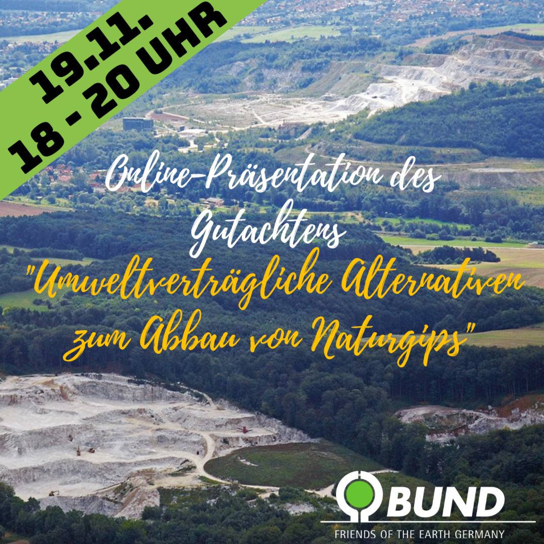Sharepic zur Online-Präsentation "Umweltverträgliche Alternativen zum Abbau von Naturgips"
