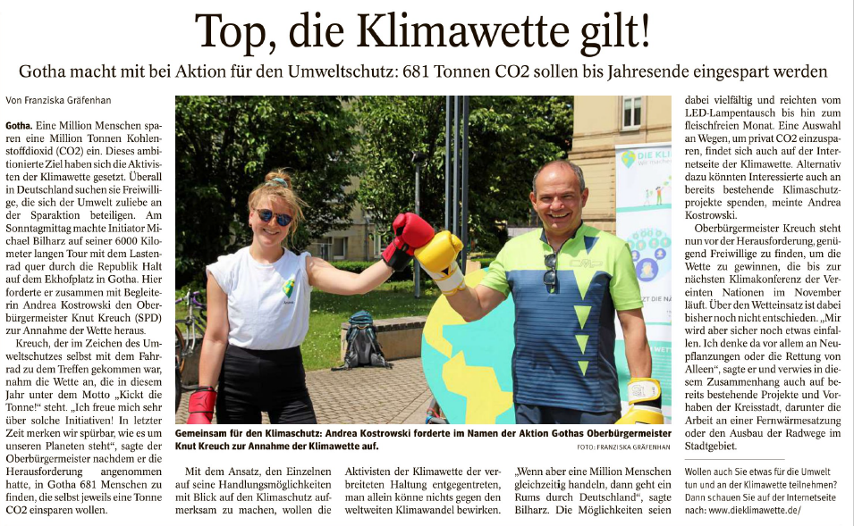Zeitungsartikel Thüringer Allgemeine zur Klimawette in Gotha